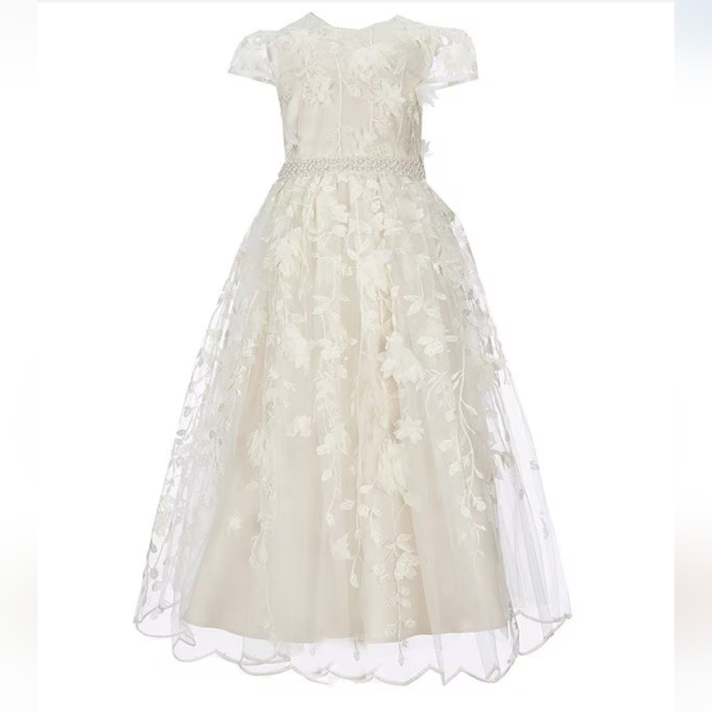 Chantilly Place Girls Cap Sleeve Floral Gown